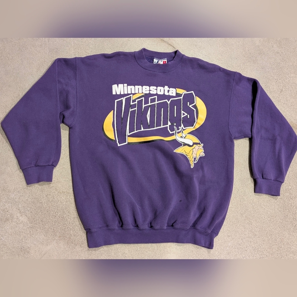 Vintage Purple and Gold Minnesota Vikings Crewneck Sweater
